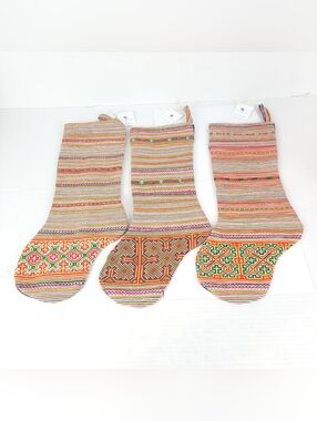 🔥3 Beautiful Multicolor Embroidery Tribal Bohemian Design Christmas Stockings